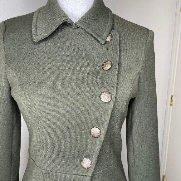 Forever 21 Army Military Green Asymmetrical Lined Jacket Blazer Coat Size Small - Picture 2 of 9